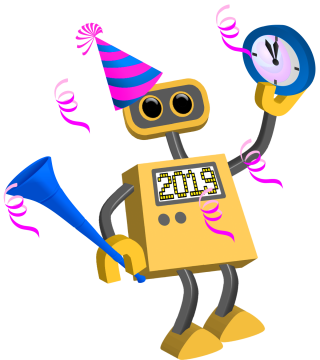 2019 Happy New Year Robots, Celebare, Greetings PNG images