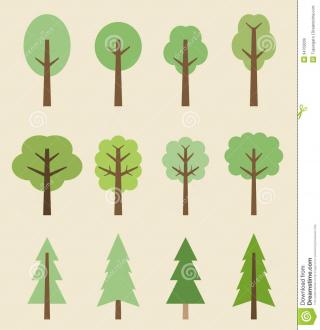 Tree Icon Set Cute Trees Cartoon Illustration. Nature Collection. PNG images
