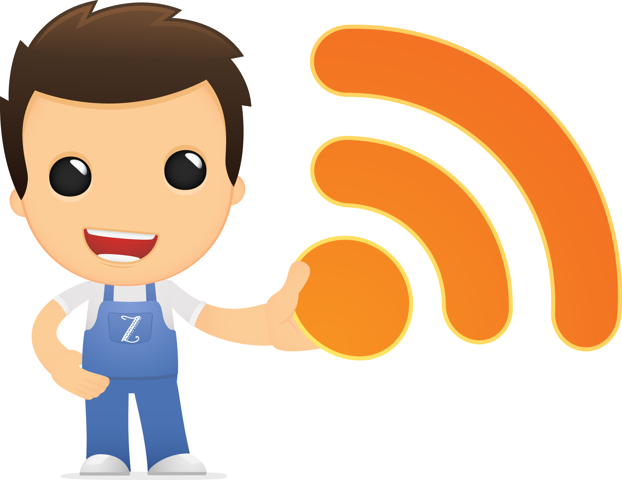 Boy holding RSS feed logo