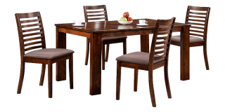 Transitional 4 Seater Dining Set With Slatted Chair Back Png PNG images