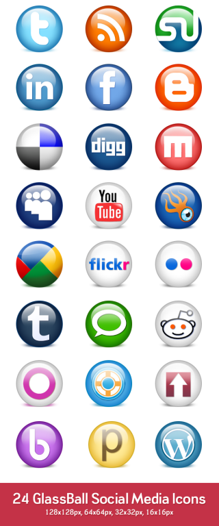 24 Glossy Social Media Icons (PSD & PNG) GraphicsFuel PNG images