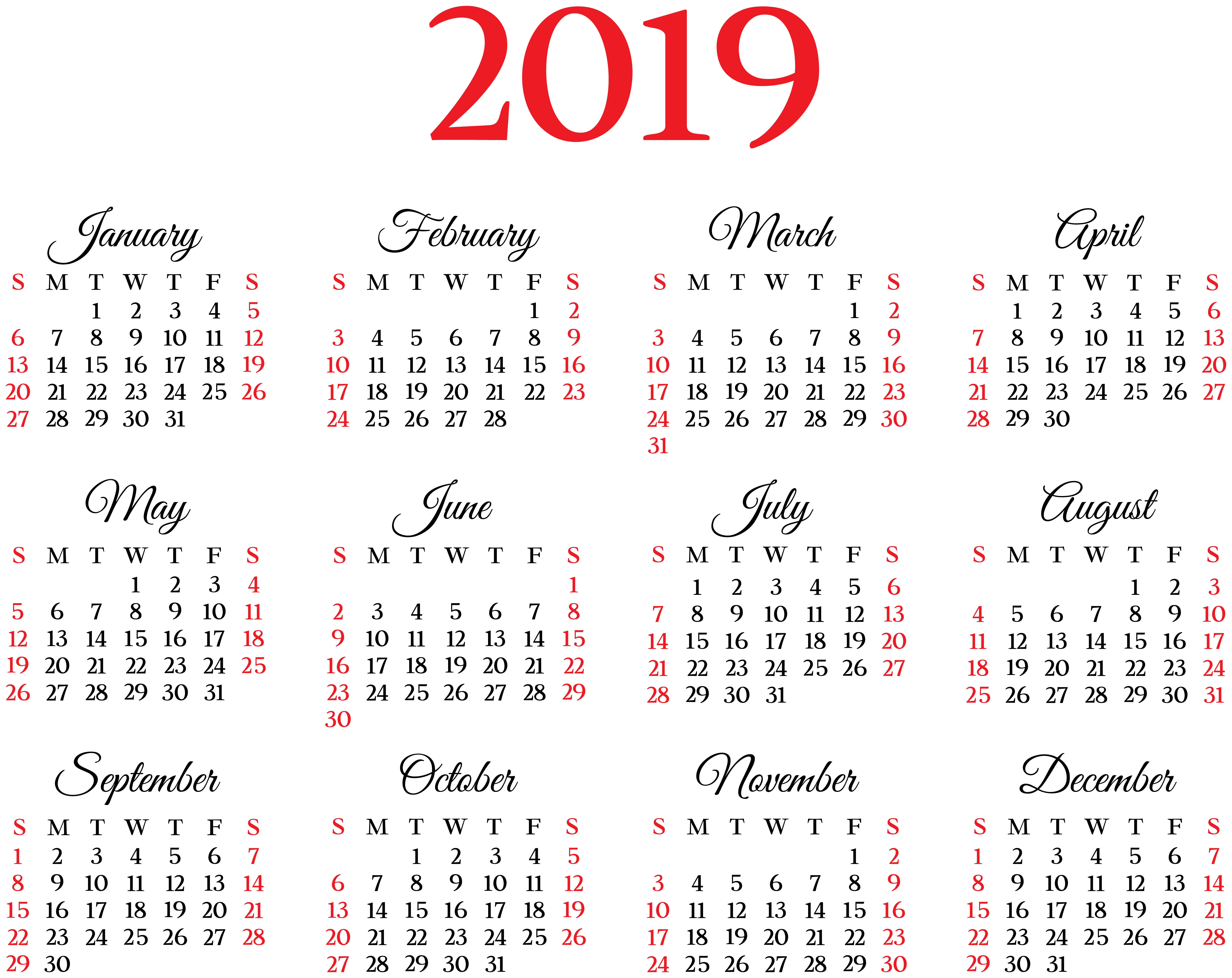2019 Calendar Image