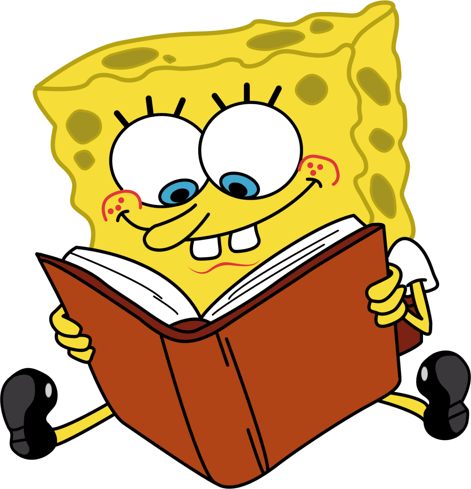 Cartoon Characters Spongebob Reading Book Png