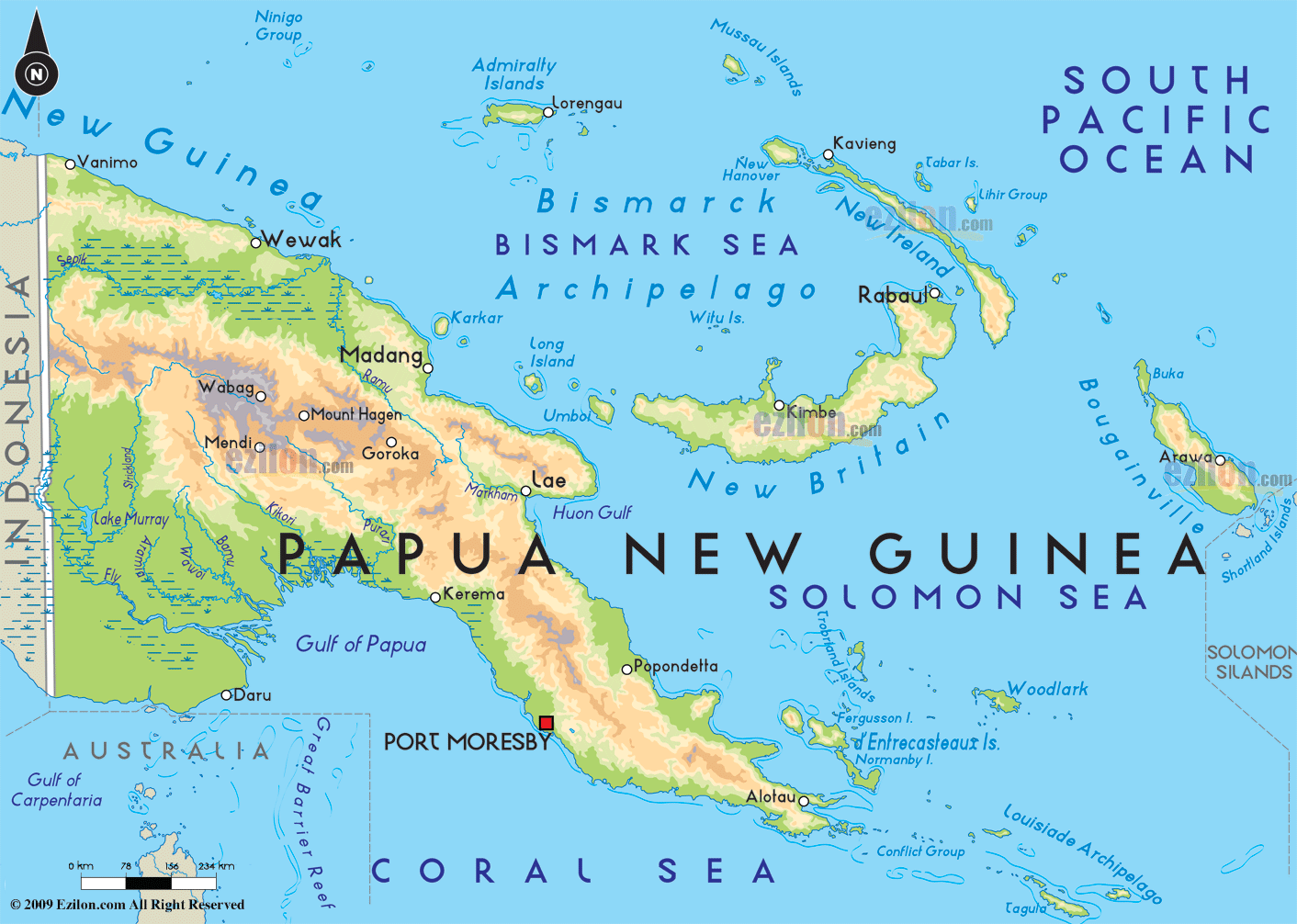 Road Map of Papua New Guinea